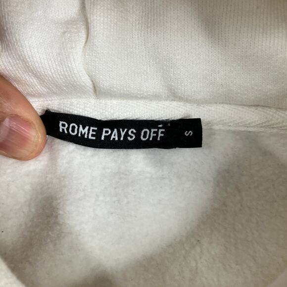 Rome Pays Off Hoodie Mens Size S White Graphic Jean Michel Basquiat Art Pullover - Picture 4 of 9